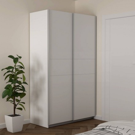 Armario de 2 puertas correderas WINTER acabado laminado sintético blanco o  roble sonoma con franja blanca o roble 120x62x210 cm - Centro Mueble Online