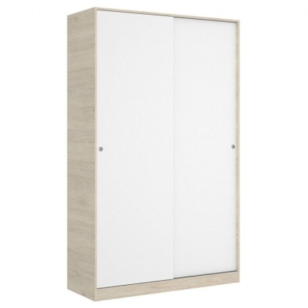 Armario de dos puertas correderas SLIDE color natural y blanco brillo 204x120x50 cm