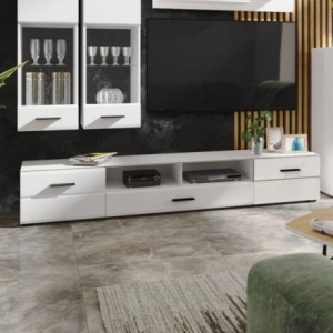 Mueble de salón modular ÁRTICO color blanco brillo de 285 cm