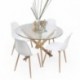 Conjunto de comedor DALILA CAIRO NORDIC mesa de cristal templado y estructura metálica acabado madera y 4 sillas de comedor