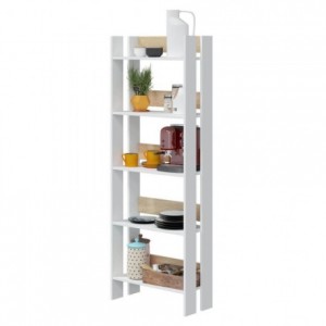 Estantería alta de diseño moderno MADEIRA tablero de partículas melaminizado color blanco artik y roble canadian 57x27x170 cm