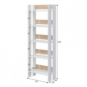 Estantería alta de diseño moderno MADEIRA tablero de partículas melaminizado color blanco artik y roble canadian 57x27x170 cm