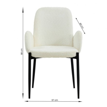 Pack de 2 sillas de comedor REBECA tapizadas en tela teddy color gris o blanco y patas metálicas color negro