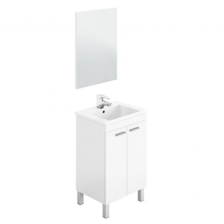 Mueble de baño pequeño de 2 puertas + espejo KONCEPT color blanco brillo de 50x40x 80 cm (LAVABO NO INCLUIDO)