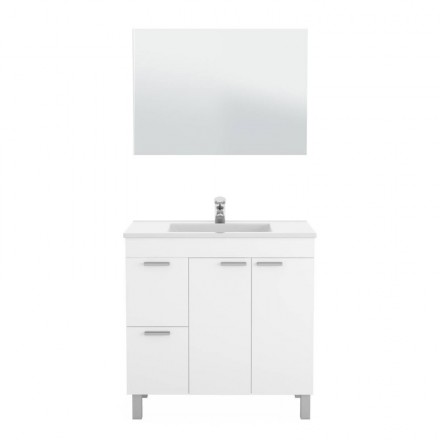 Mueble de baño + espejo AKTIVA  color blanco brillo / gris ceniza de 80x45x 80 cm (LAVABO NO INCLUIDO)