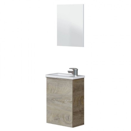 Mueble de baño de pared con lavabo+espejo MINI 1 puertas+1 estante color roble alaska de 40x22x 58 cm (LAVABO INCLUIDO)