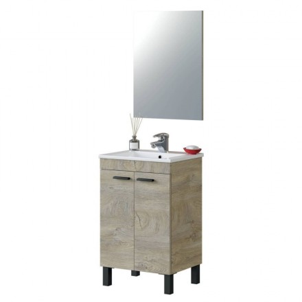 Mueble de baño de pared+ espejo ESSENS 2 puertas color roble alaska de 60x45x57 cm (LAVABO NO INCLUIDO)