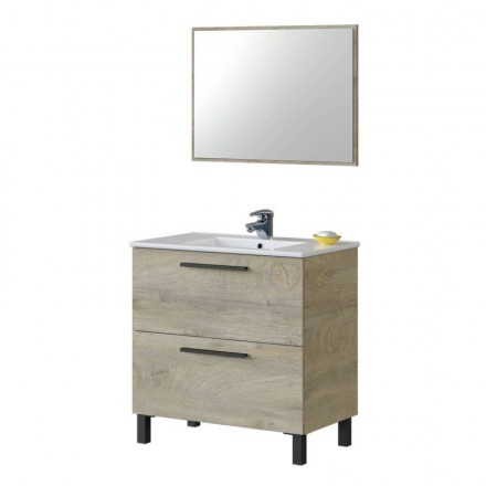 Mueble de baño de pared+ espejo ATHENA  2 cajones color roble alaska de 80x45x80 cm (LAVABO NO INCLUIDO)