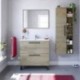 Mueble de baño de pared+ espejo ATHENA  2 cajones color roble alaska de 80x45x80 cm (LAVABO NO INCLUIDO)