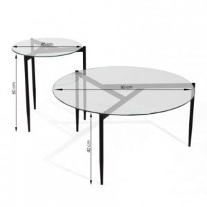 Set de dos mesas auxiliares FEVER cristal transparente y pies metálicos color negro