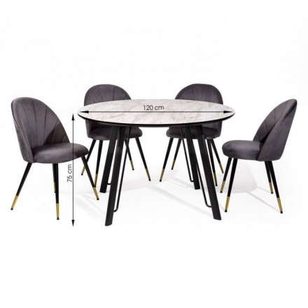 Mesa de comedor SABINA sobre de MDF en acabado imitación mármol y patas metálicas en color negro de 120 cm