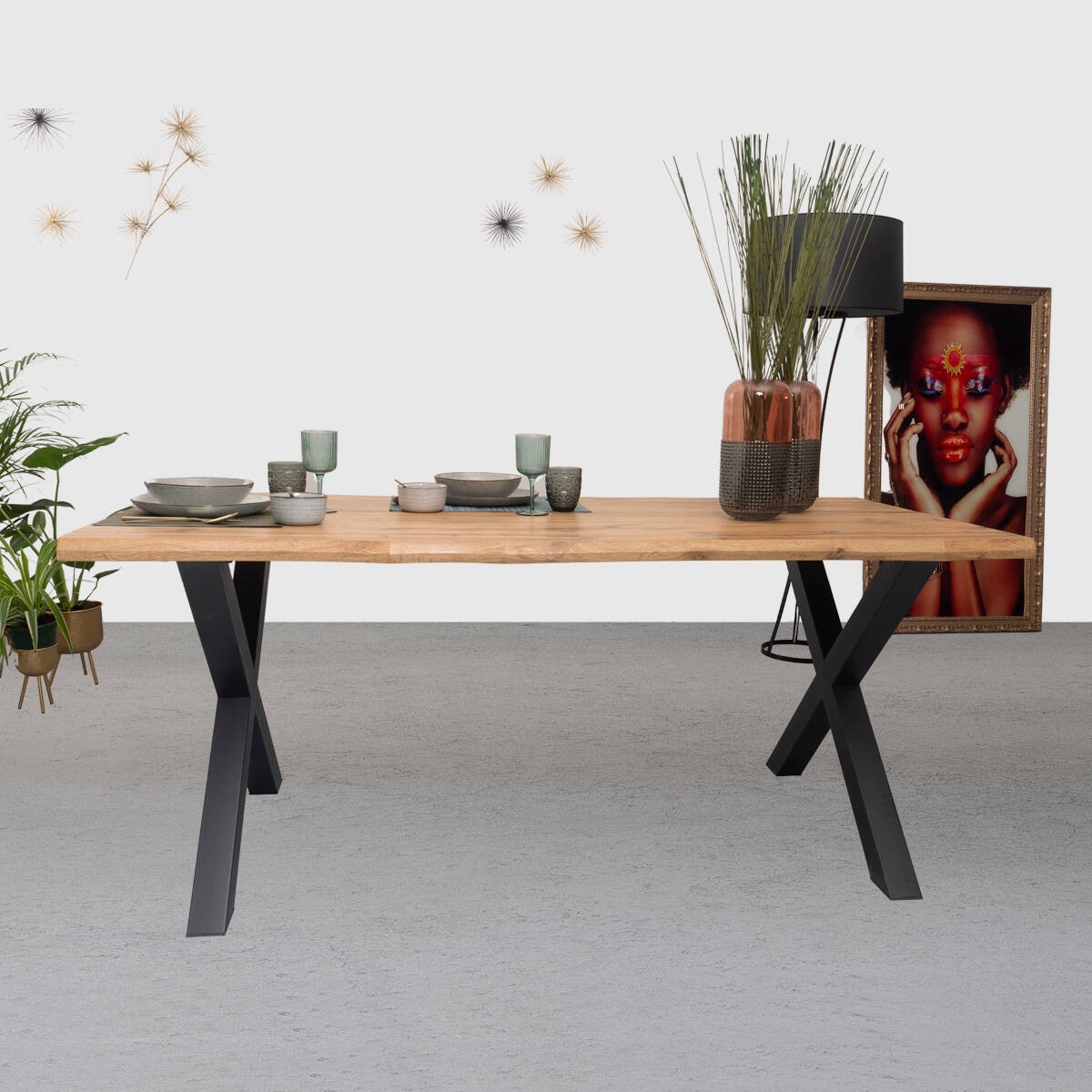 Mesa de comedor BORA, sobre de MDF color roble, patas metálicas color  negro, de 180x90x75 cm - Centro Mueble Online