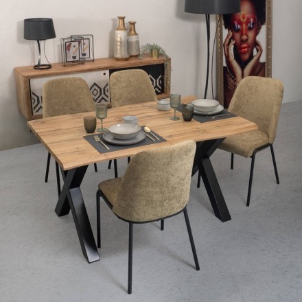 Conjunto de comedor KRAHE DURAN mesa de comedor extensible de 140/190x90 cm y 4 sillas tapizadas