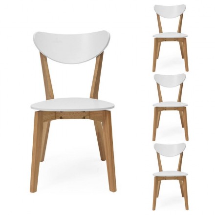 Pack de 4 sillas de comedor MELAKA madera de roble y MDF lacado blanco mate