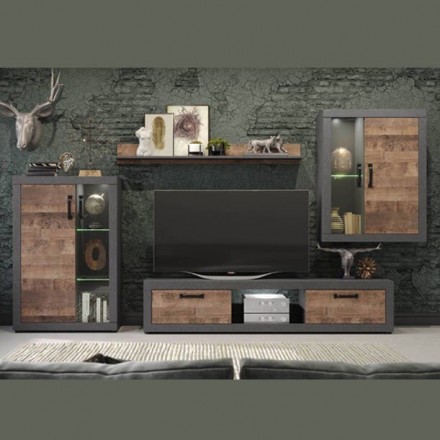 Mueble de salón modular DUKE color artisán y negro de 300 cm