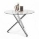 Mesa de comedor redonda BRISA cristal transparente y patas de metal cromado 110 cm