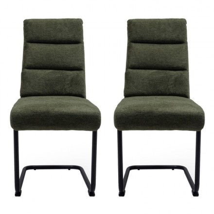 Pack de 2 sillas de comedor DIANA, tapizadas en tela jaspeada, patas omega color negro mate