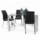 Conjunto de comedor KARINA II, mesa de cristal de 140x90 cm, 4 sillas tapizadas en polipiel o tela con patas de acero cromado