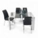 Conjunto de comedor KARINA II mesa de 140x90 cm de cristal y 4 sillas de polipiel y patas de acero cromado