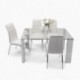 Conjunto de comedor KARINA II mesa de 140x90 cm de cristal y 4 sillas de polipiel y patas de acero cromado