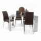 Conjunto de comedor KARINA II mesa de 140x90 cm de cristal y 4 sillas de polipiel y patas de acero cromado