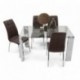 Conjunto de comedor KARINA II mesa de 140x90 cm de cristal y 4 sillas de polipiel y patas de acero cromado