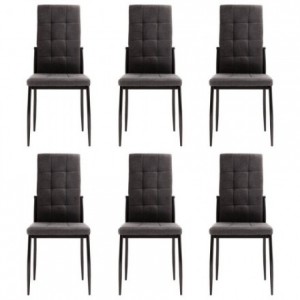 Pack de 6 sillas de comedor ELEOS, tapizadas en tela gris oscuro con capitoné con patas metálicas en negro