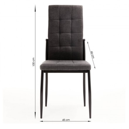 Pack de 6 sillas de comedor ELEOS, tapizadas en tela gris oscuro con capitoné con patas metálicas en negro