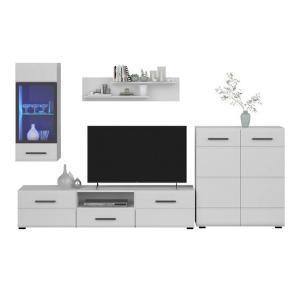 Mueble de salón modular ÁRTICO MINI, color blanco brillo, de 215 cm