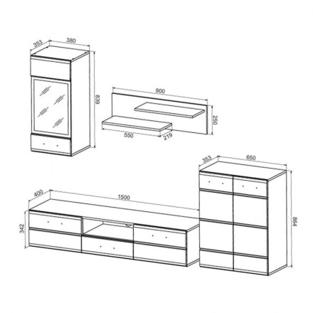 Mueble de salón modular ÁRTICO MINI, color blanco brillo, de 215 cm