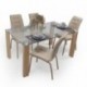 Conjunto de comedor GEMA ROSSET, mesa de cristal 140x90 cm, 4 sillas tapizadas color beige