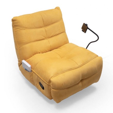 Sillón relax manual DAMIAN, giratorio y balancín, tapizado en tela color amarillo