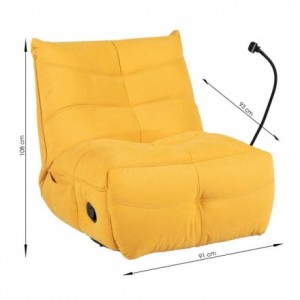 Sillón relax manual DAMIAN, giratorio y balancín, tapizado en tela color amarillo