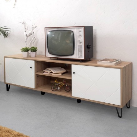 Mueble de TV  BILBO, color roble y blanco, 183,4x40x55,2 cm