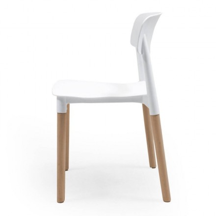 Pack de 4 sillas de comedor de diseño nórdico CALAS, asiento de polipropileno color blanco, patas de madera de haya