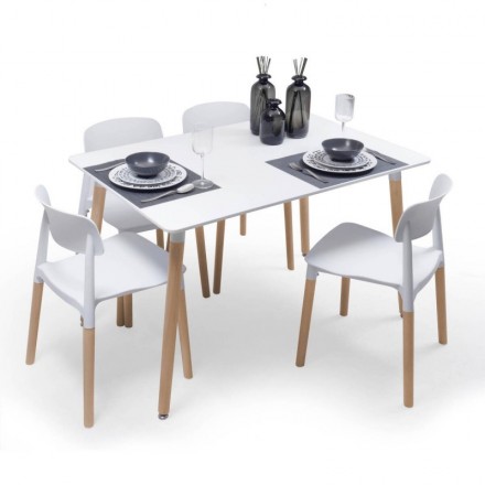 Conjunto de comedor CALAS TOWER WHITE 120, mesa de 120x80 cm, 4 sillas de diseño nórdico