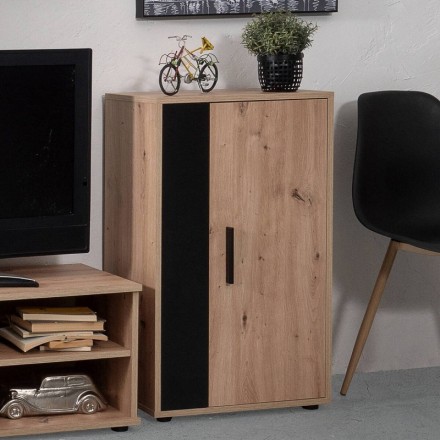Mueble de salón modular IBIZA BLACK color artisan y negro de 200 cm