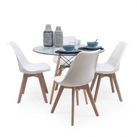 Conjunto de comedor TOWER DAY CRISTAL mesa de cristal redonda de 100 cm y 4 sillas DAY