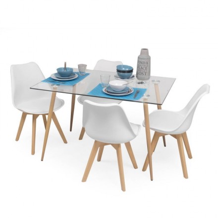 onjunto de comedor CAIRO DAY mesa de cristal de 120x79,5 cm y 4 sillas DAY