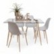 Conjunto de comedor CAIRO NORDIC, mesa de cristal de 120x79,5 cm, 4 sillas nórdicas