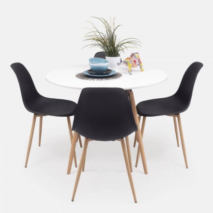 Conjunto de comedor TOWER CAIRO NORDIC mesa redonda lacada en blanco de 100 cm y 4 sillas CAIRO