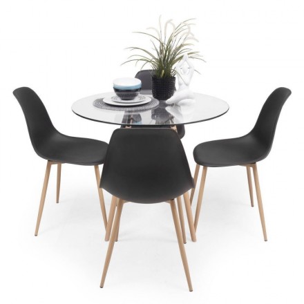 Conjunto de comedor TOWER CAIRO NORDIC mesa redonda de cristal de 90 cm y 4 sillas CAIRO NORDIC