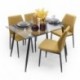 CONJUNTO DE COMEDOR CAIRO MARINA. MESA DE CRISTAL DE 120X80 CM, PATAS METÁLICAS NEGRO Y 4 SILLAS TAPIZADAS BAUHAUS MEDIDAS MESA: