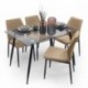CONJUNTO DE COMEDOR CAIRO MARINA. MESA DE CRISTAL DE 120X80 CM, PATAS METÁLICAS NEGRO Y 4 SILLAS TAPIZADAS BAUHAUS MEDIDAS MESA: