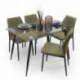 CONJUNTO DE COMEDOR CAIRO MARINA. MESA DE CRISTAL DE 120X80 CM, PATAS METÁLICAS NEGRO Y 4 SILLAS TAPIZADAS BAUHAUS MEDIDAS MESA: