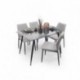 CONJUNTO DE COMEDOR CAIRO MARINA. MESA DE CRISTAL DE 120X80 CM, PATAS METÁLICAS NEGRO Y 4 SILLAS TAPIZADAS BAUHAUS MEDIDAS MESA: