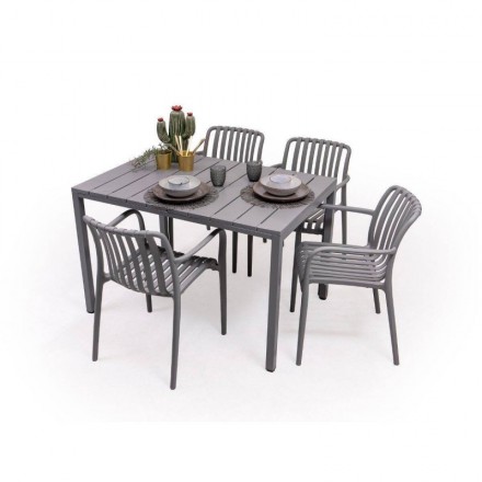 Conjunto de Jardín de  Mesa Rectangular AMBAR  y 4 Sillas con Brazos EMI en polipropileno