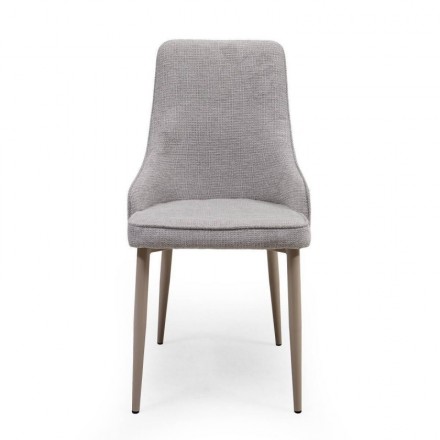 Silla Tapizada QUEEN en Tela Gris y  Patas metálicas Crema