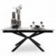 Mesa de Comedor Extensible KATIA con Tapa Cerámica Símil Mármol Blanco y Patas Negras