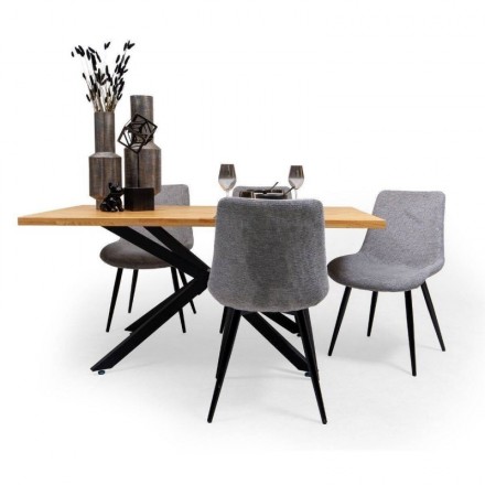 Conjunto de comedor TAMI DUBAI mesa fija de madera maciza + 2 sillas tapizadas
